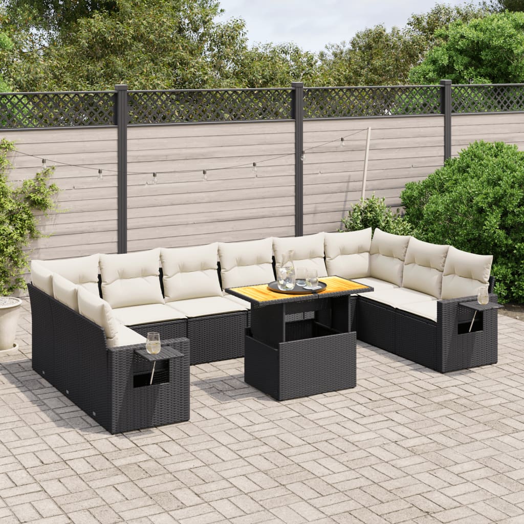 11-delige Loungeset met kussens poly rattan zwart is nu te koop bij PeponiXL, paradijselijk wonen!