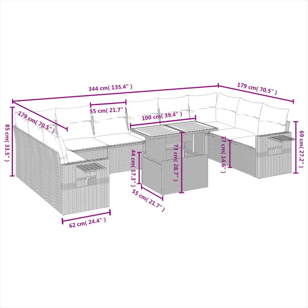 11-delige Tuinset met kussens poly rattan beige is nu te koop bij PeponiXL, paradijselijk wonen!