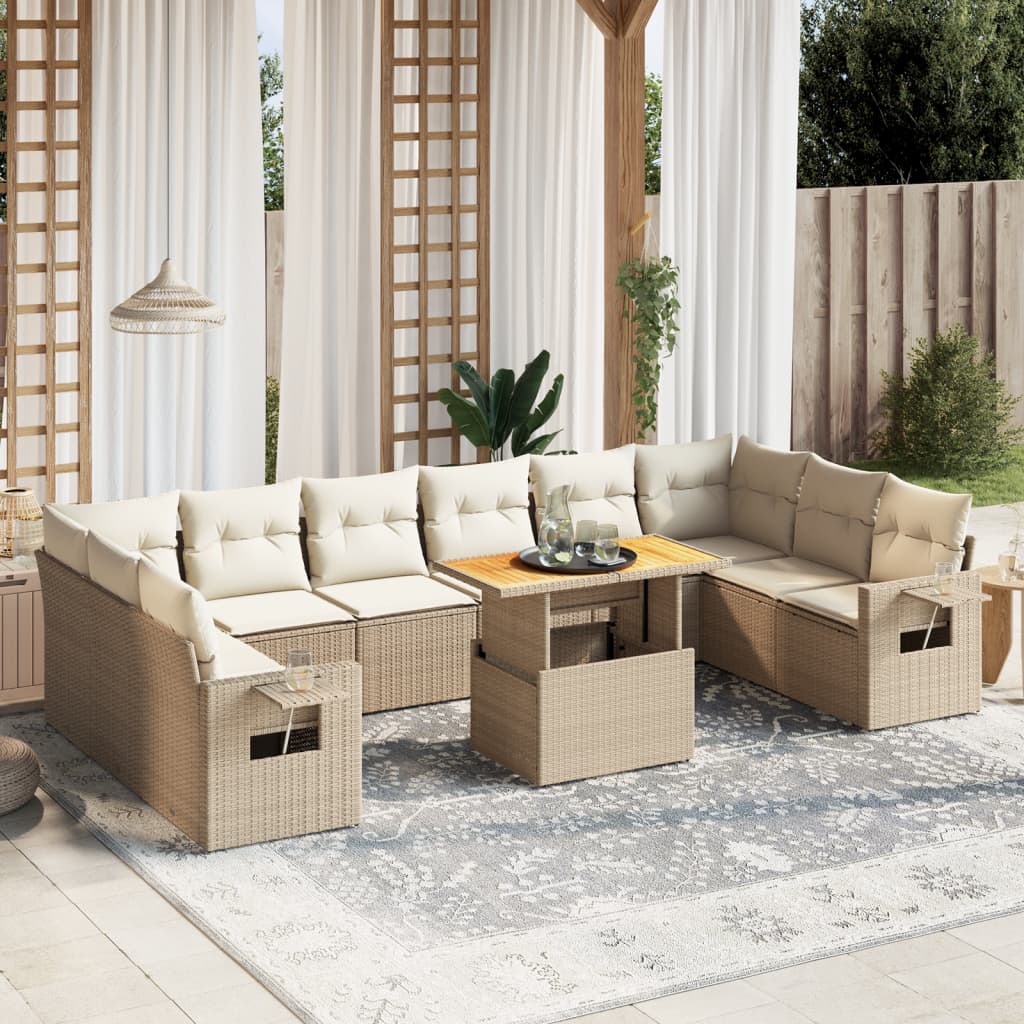 11-delige Tuinset met kussens poly rattan beige is nu te koop bij PeponiXL, paradijselijk wonen!