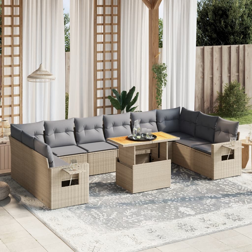 11-delige Tuinset met kussens poly rattan beige is nu te koop bij PeponiXL, paradijselijk wonen!