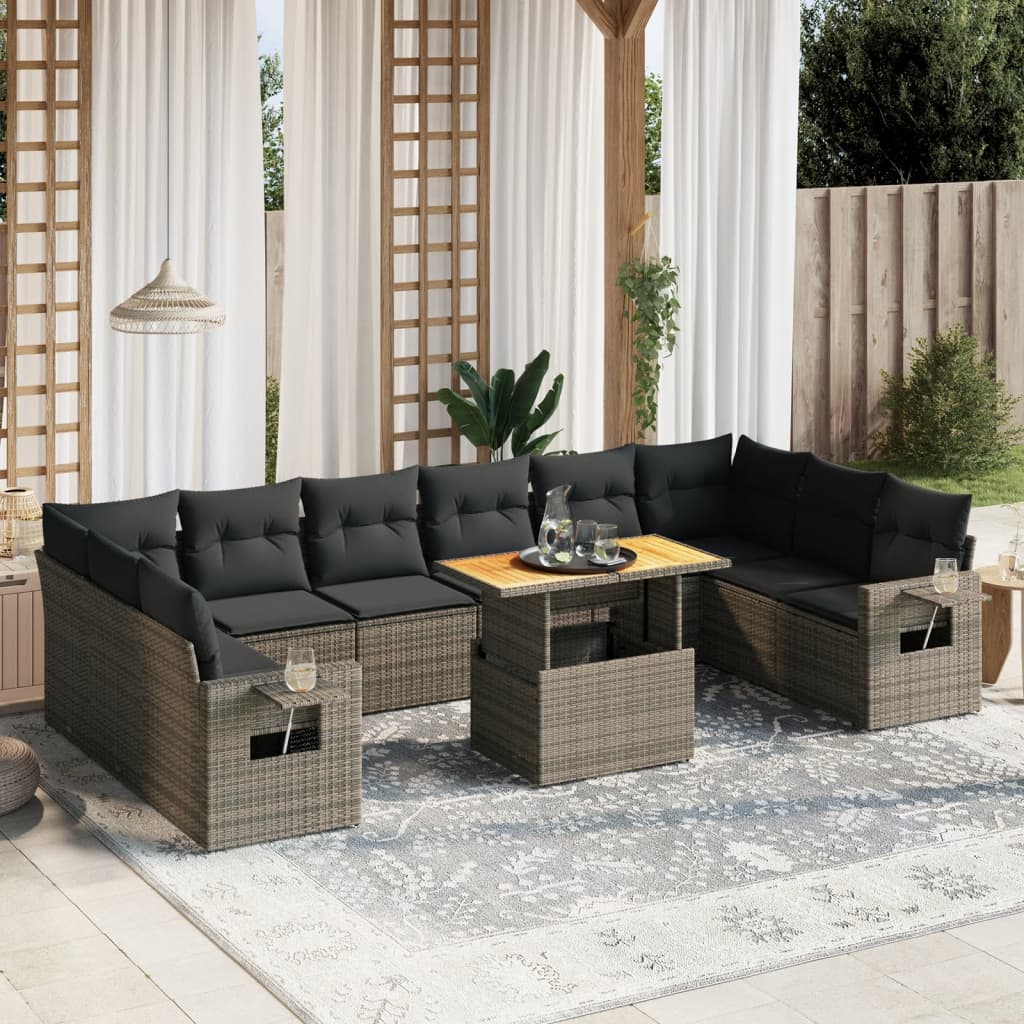 11-delige Loungeset met kussens poly rattan grijs is nu te koop bij PeponiXL, paradijselijk wonen!
