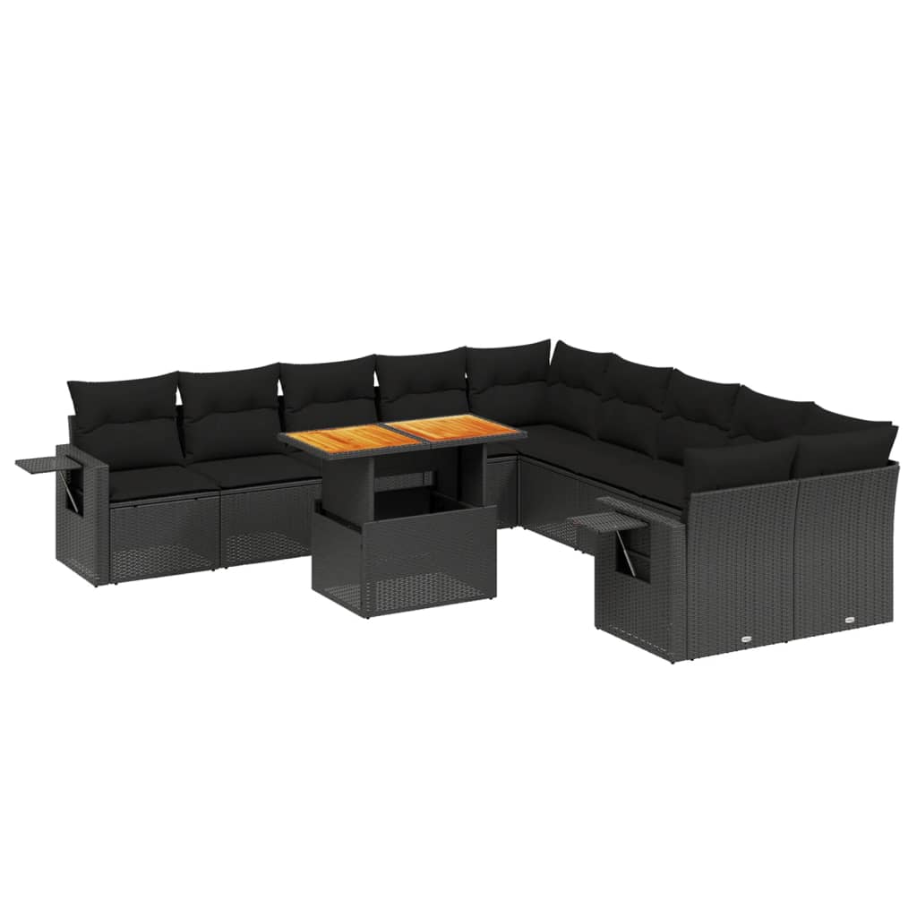 11-delige Loungeset met kussens poly rattan zwart is nu te koop bij PeponiXL, paradijselijk wonen!