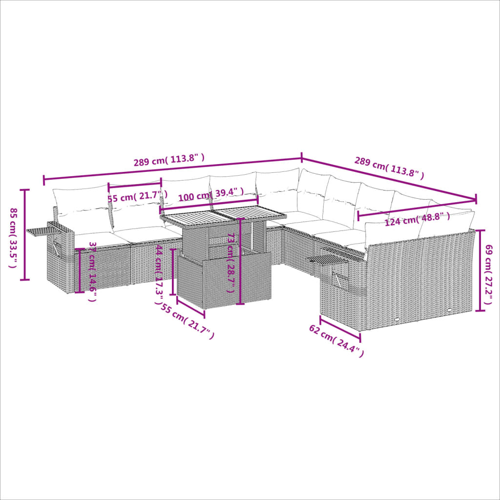 11-delige Loungeset met kussens poly rattan zwart is nu te koop bij PeponiXL, paradijselijk wonen!