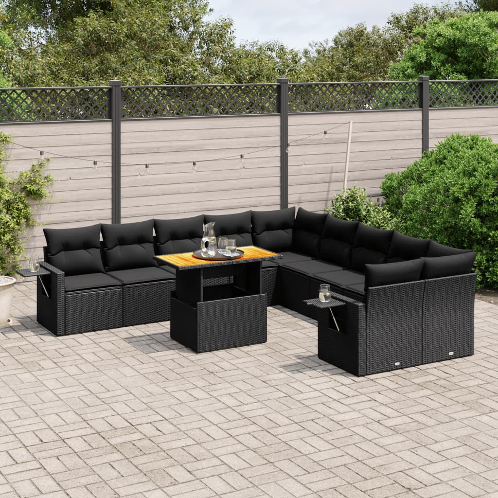 11-delige Loungeset met kussens poly rattan zwart is nu te koop bij PeponiXL, paradijselijk wonen!