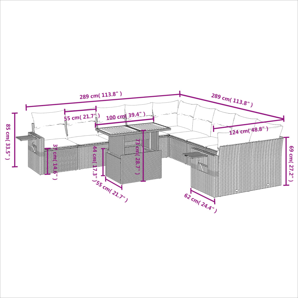 11-delige Loungeset met kussens poly rattan zwart is nu te koop bij PeponiXL, paradijselijk wonen!