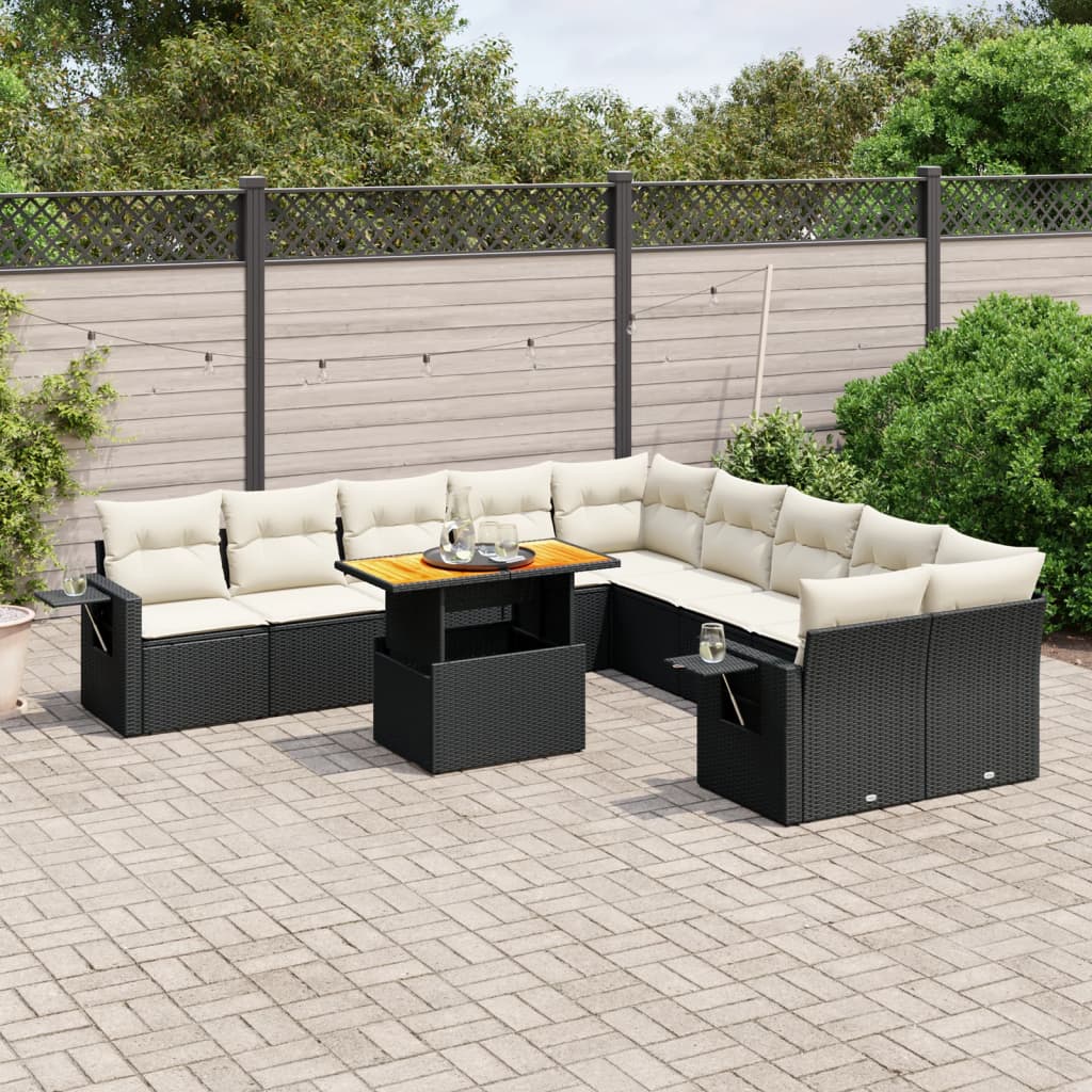 11-delige Loungeset met kussens poly rattan zwart is nu te koop bij PeponiXL, paradijselijk wonen!