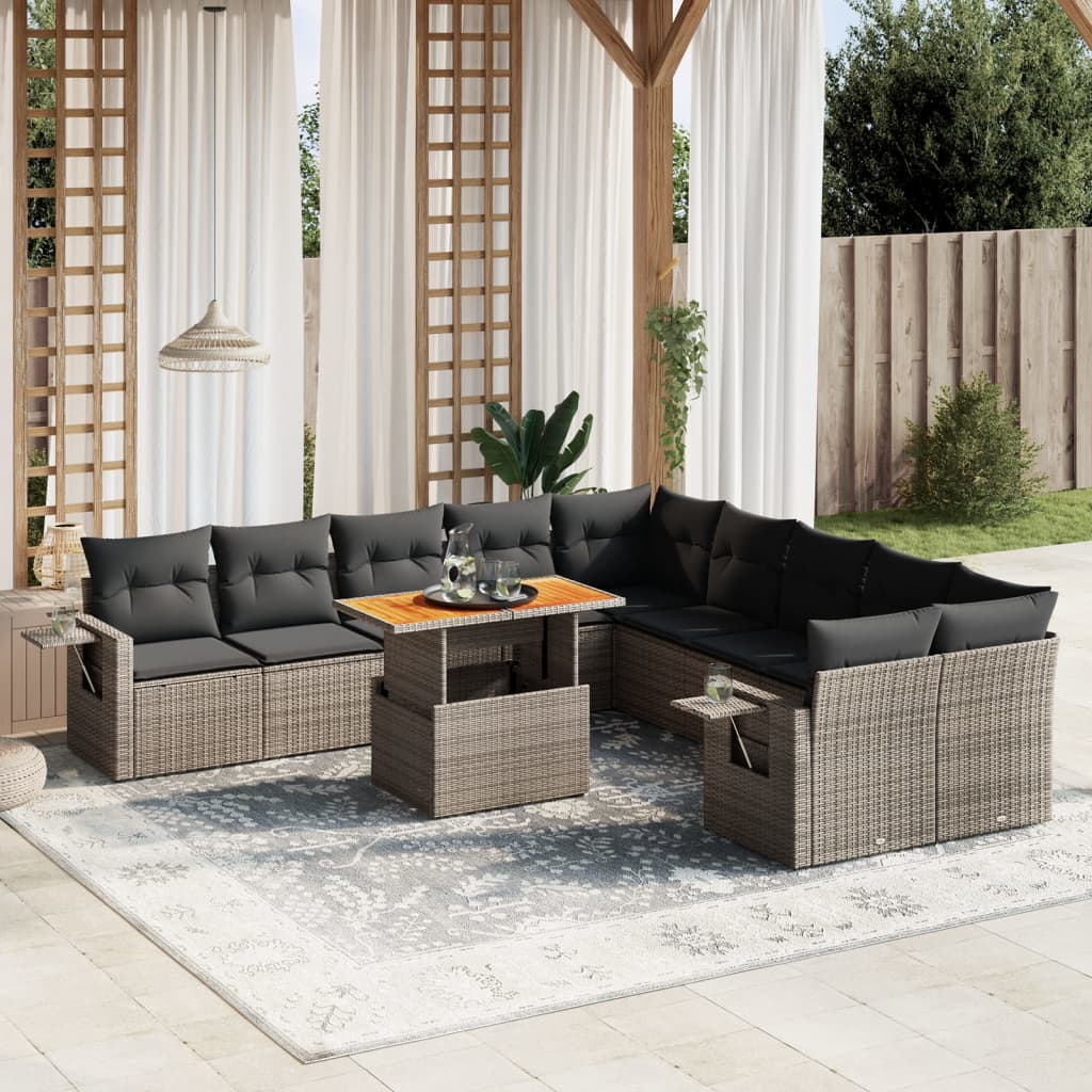 11-delige Loungeset met kussens poly rattan grijs is nu te koop bij PeponiXL, paradijselijk wonen!