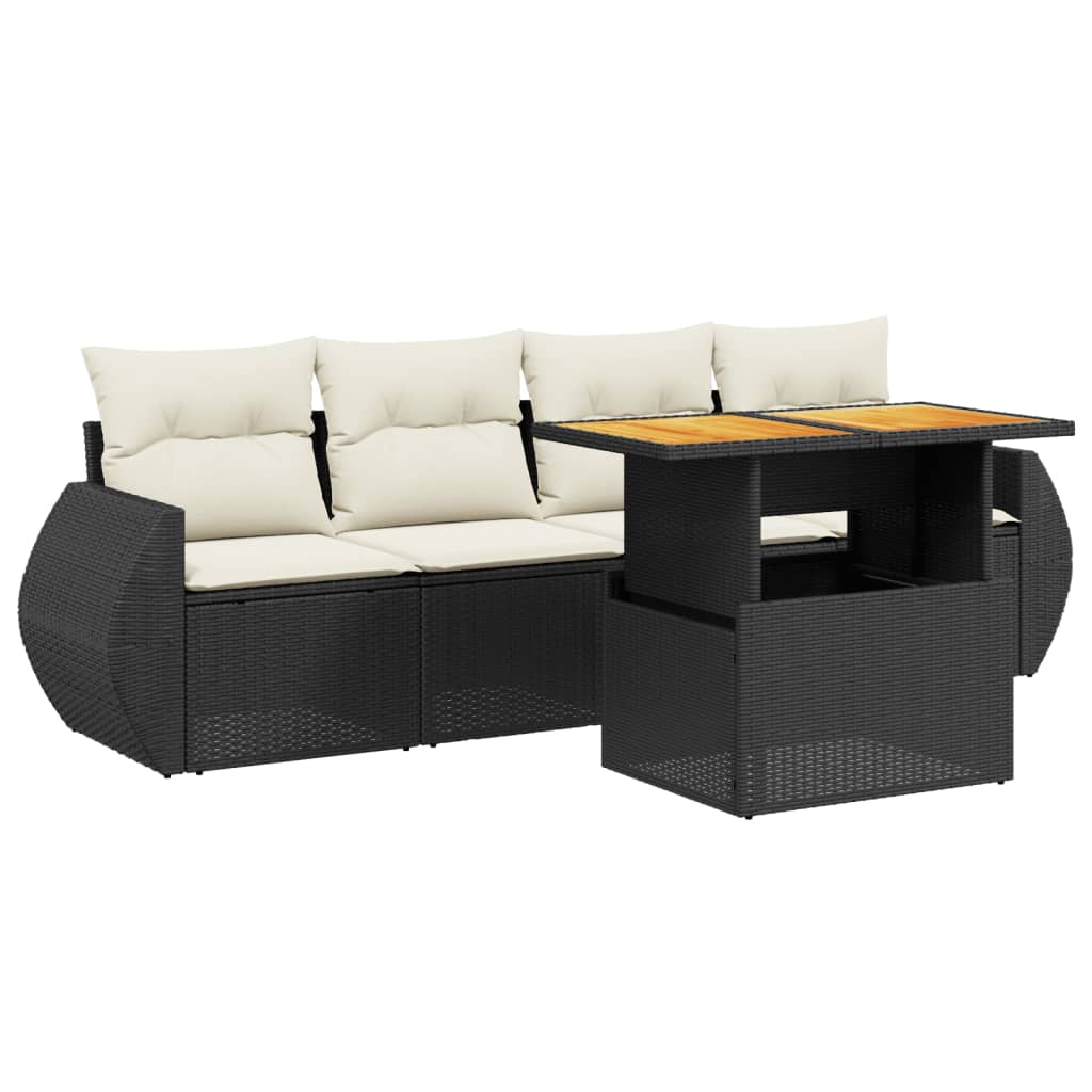 5-delige Loungeset met kussens poly rattan zwart is nu te koop bij PeponiXL, paradijselijk wonen!