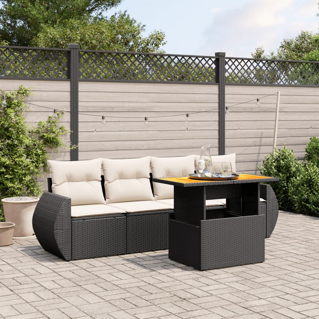 5-delige Loungeset met kussens poly rattan zwart is nu te koop bij PeponiXL, paradijselijk wonen!