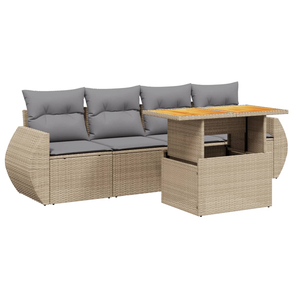 5-delige Loungeset met kussens poly rattan beige is nu te koop bij PeponiXL, paradijselijk wonen!
