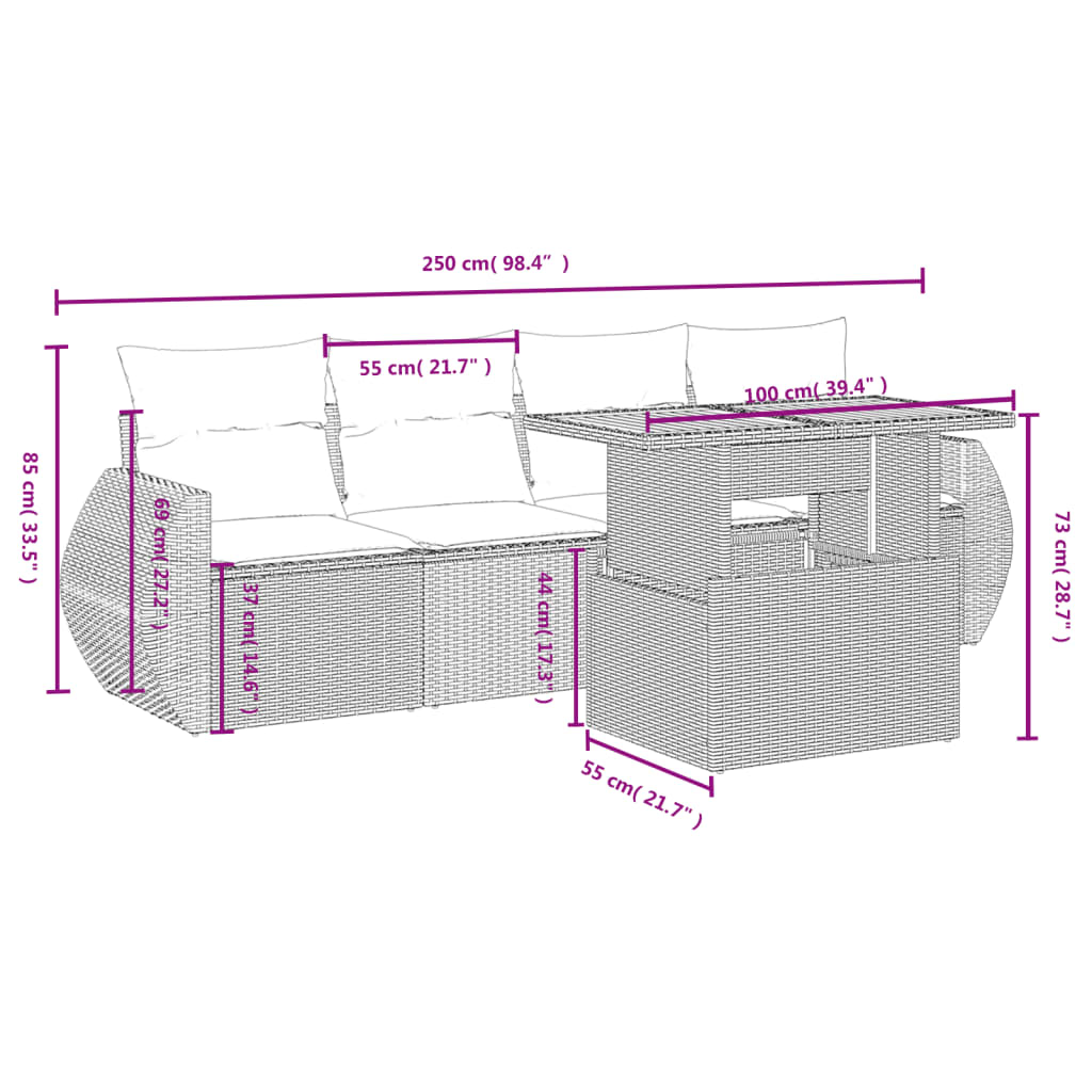 5-delige Loungeset met kussens poly rattan beige is nu te koop bij PeponiXL, paradijselijk wonen!