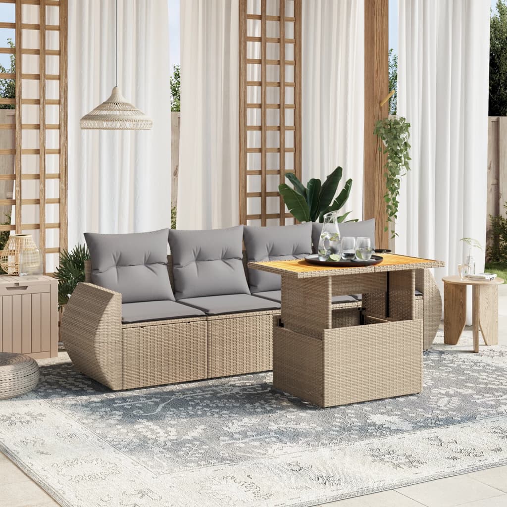 5-delige Loungeset met kussens poly rattan beige is nu te koop bij PeponiXL, paradijselijk wonen!