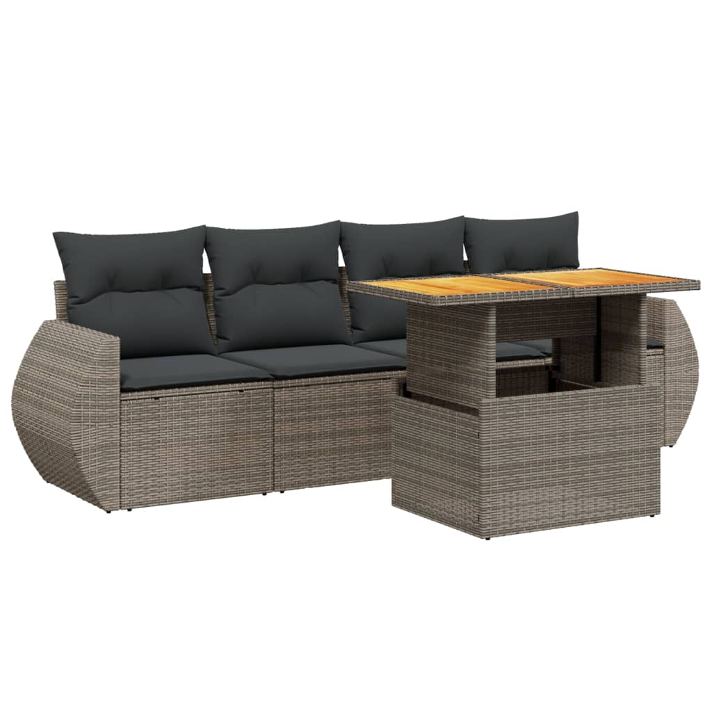 5-delige Loungeset met kussens poly rattan grijs is nu te koop bij PeponiXL, paradijselijk wonen!