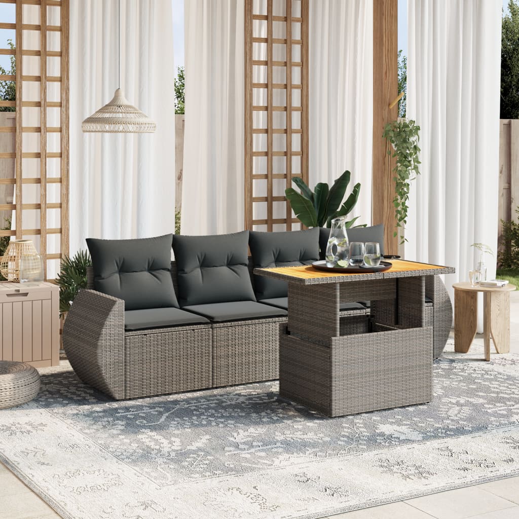 5-delige Loungeset met kussens poly rattan grijs is nu te koop bij PeponiXL, paradijselijk wonen!