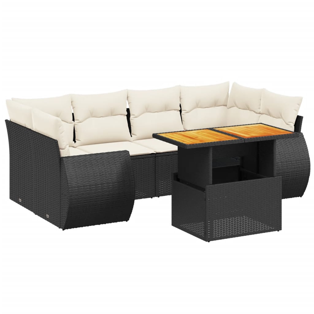 7-delige Loungeset met kussens poly rattan zwart is nu te koop bij PeponiXL, paradijselijk wonen!
