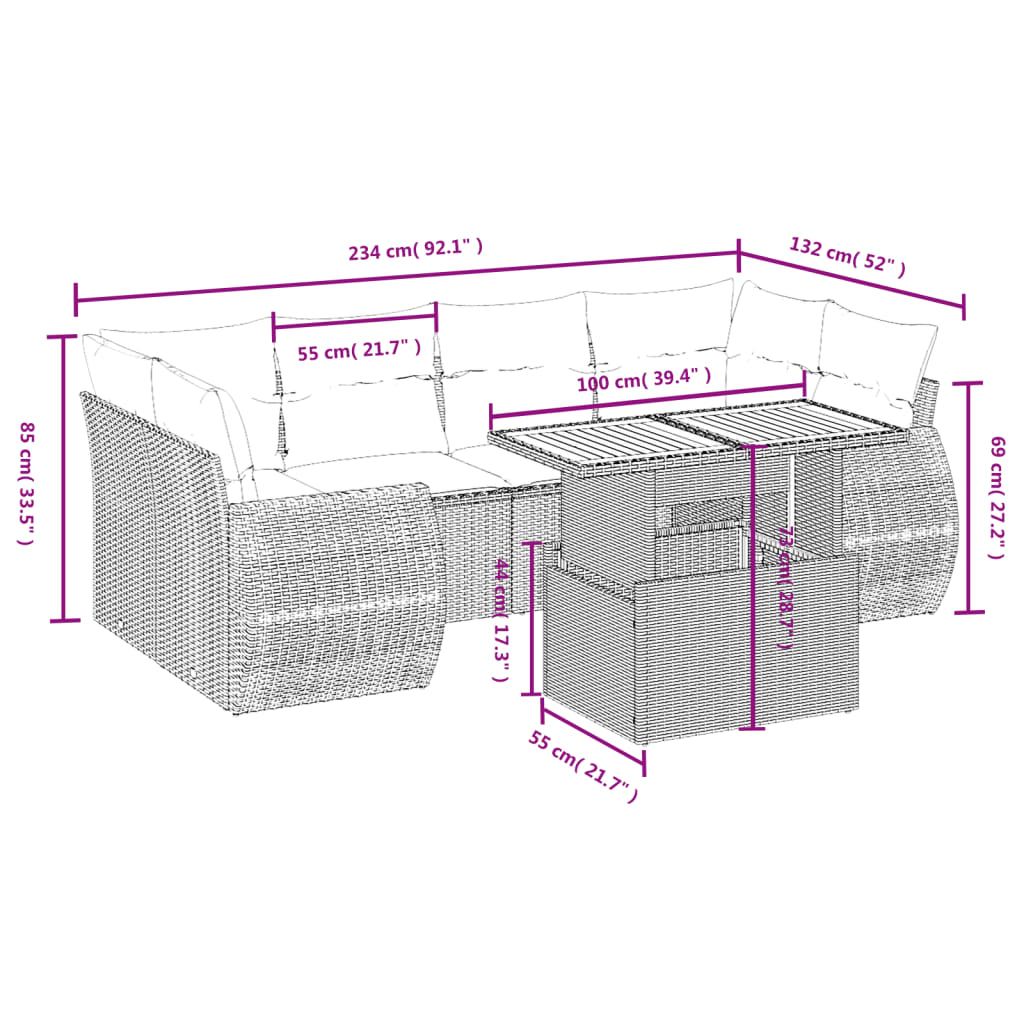 7-delige Loungeset met kussens poly rattan zwart is nu te koop bij PeponiXL, paradijselijk wonen!