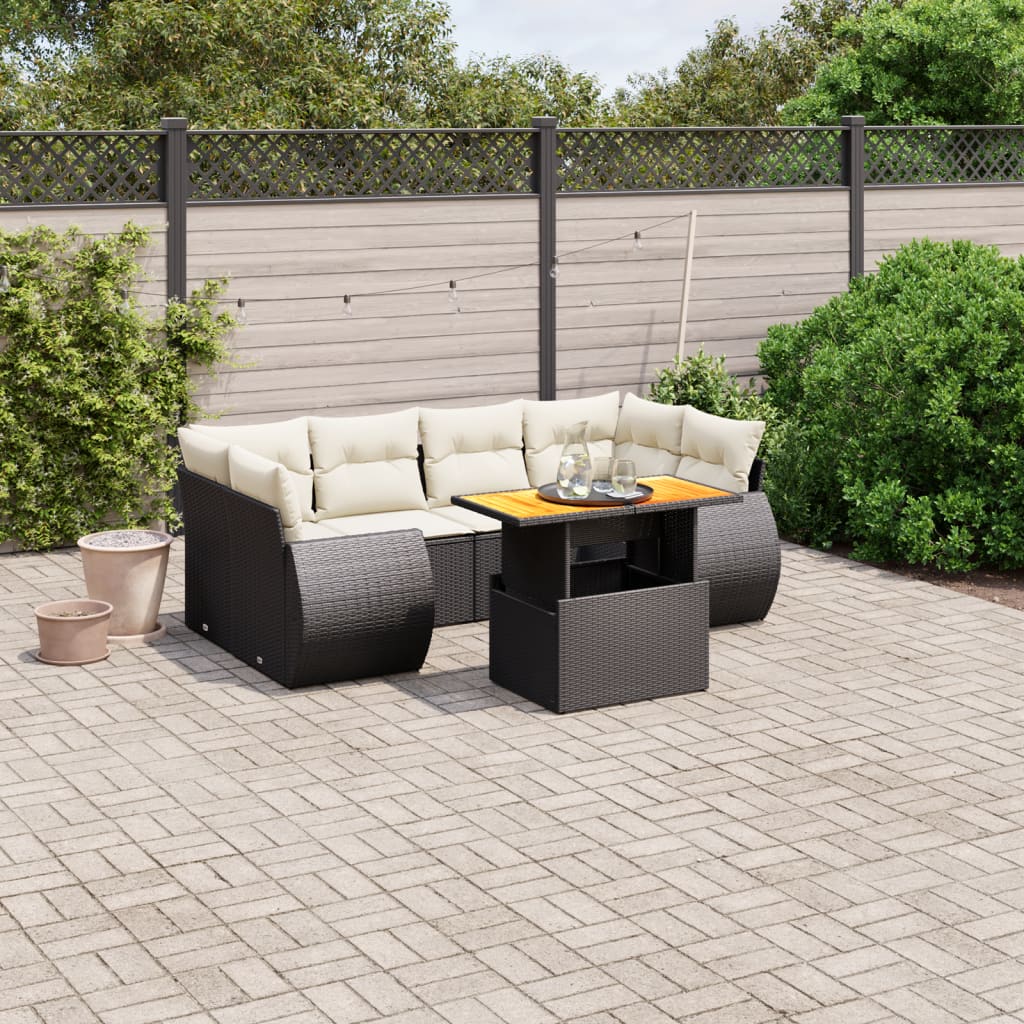 7-delige Loungeset met kussens poly rattan zwart is nu te koop bij PeponiXL, paradijselijk wonen!