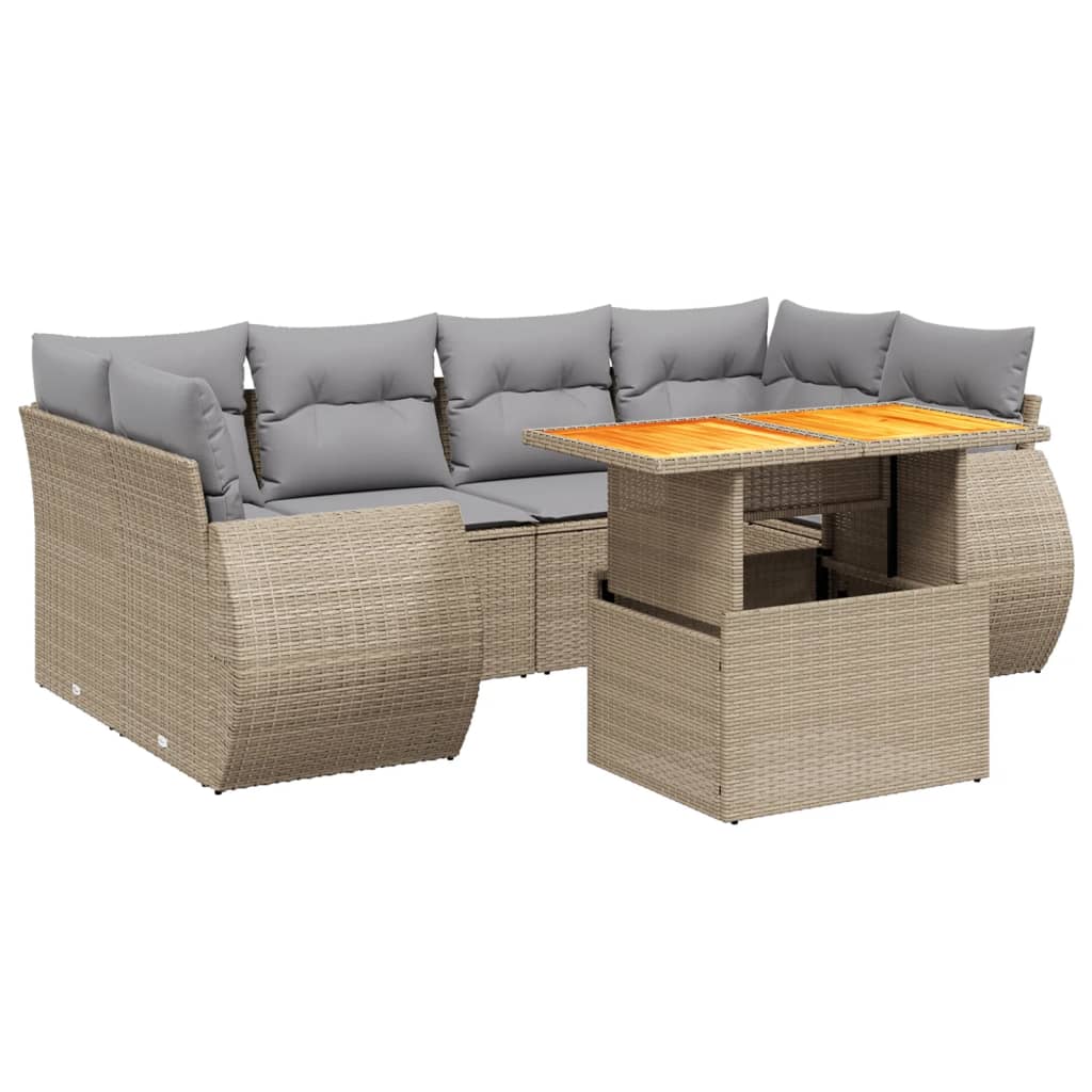 7-delige Loungeset met kussens poly rattan beige is nu te koop bij PeponiXL, paradijselijk wonen!