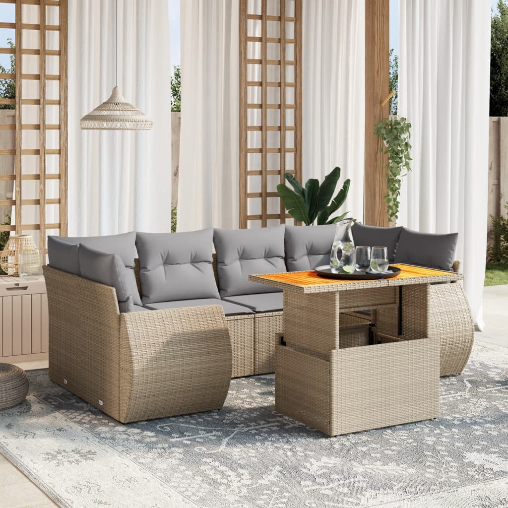 7-delige Loungeset met kussens poly rattan beige is nu te koop bij PeponiXL, paradijselijk wonen!