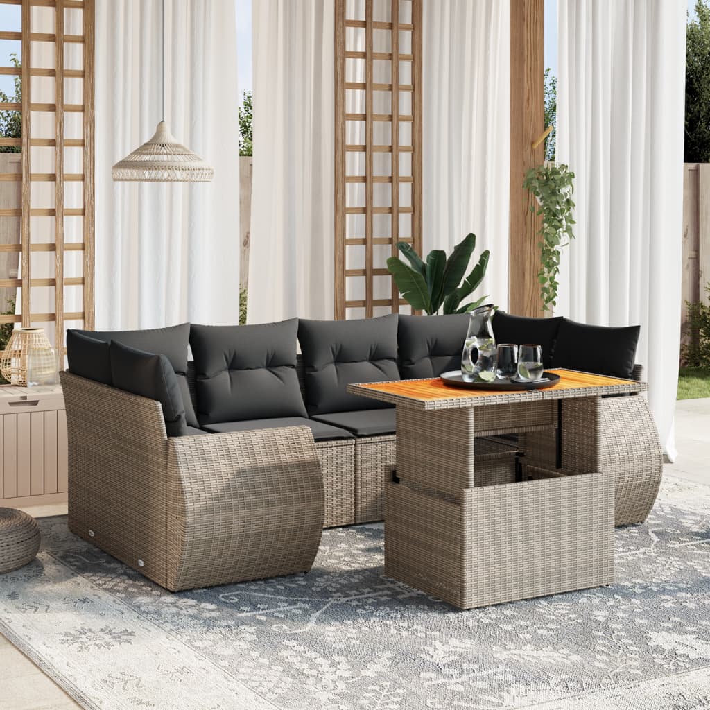 7-delige Loungeset met kussens poly rattan grijs is nu te koop bij PeponiXL, paradijselijk wonen!