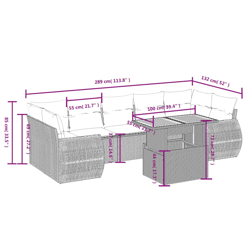 8-delige Loungeset met kussens poly rattan zwart is nu te koop bij PeponiXL, paradijselijk wonen!