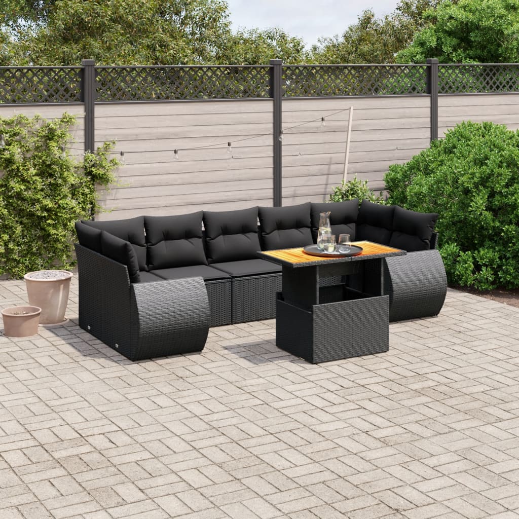 8-delige Loungeset met kussens poly rattan zwart is nu te koop bij PeponiXL, paradijselijk wonen!