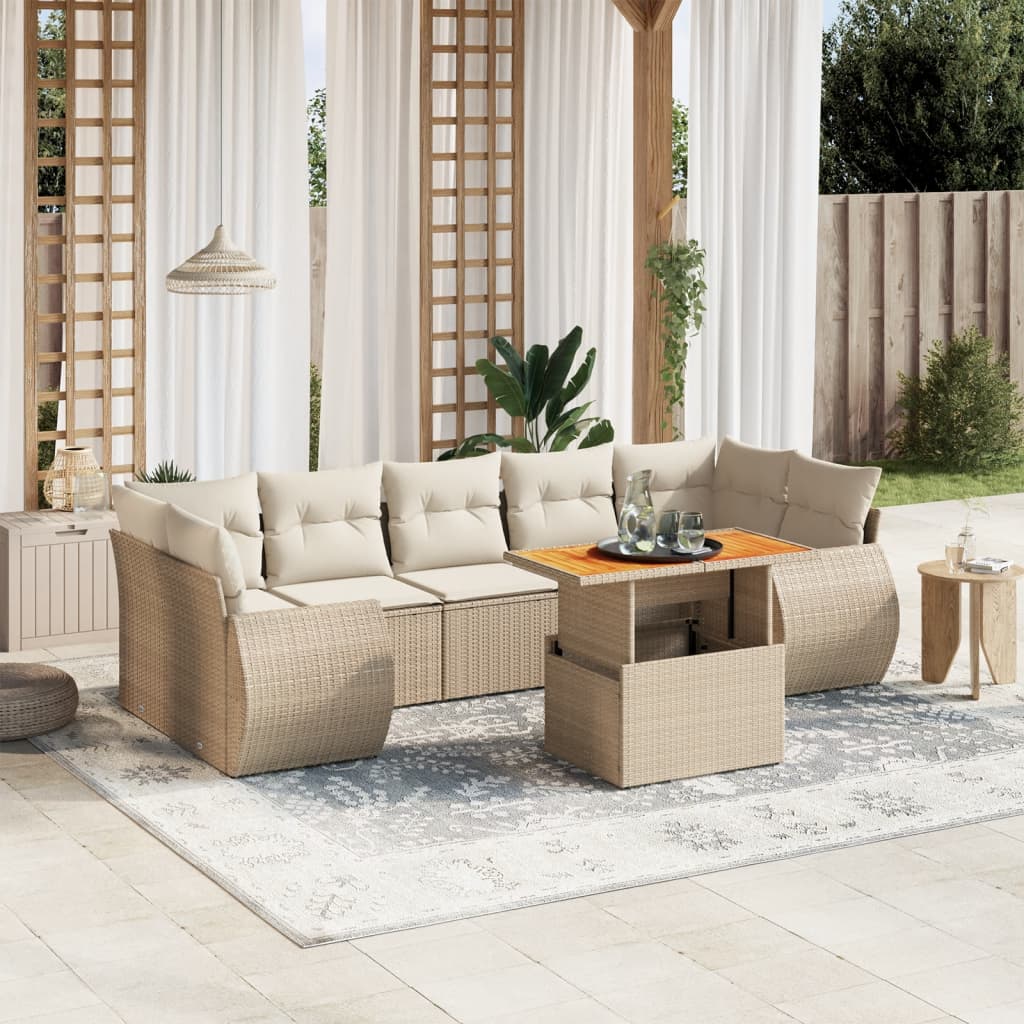 8-delige Loungeset met kussens poly rattan beige is nu te koop bij PeponiXL, paradijselijk wonen!