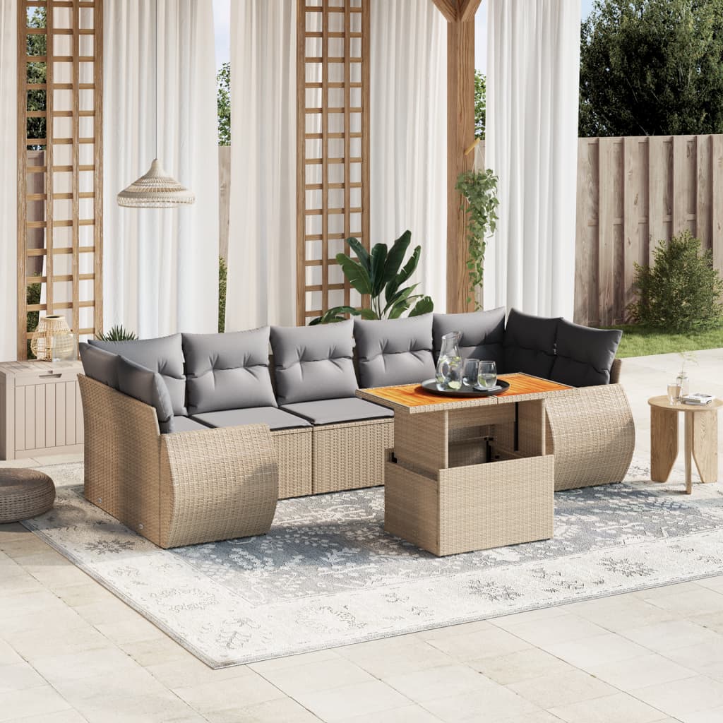 8-delige Loungeset met kussens poly rattan beige is nu te koop bij PeponiXL, paradijselijk wonen!