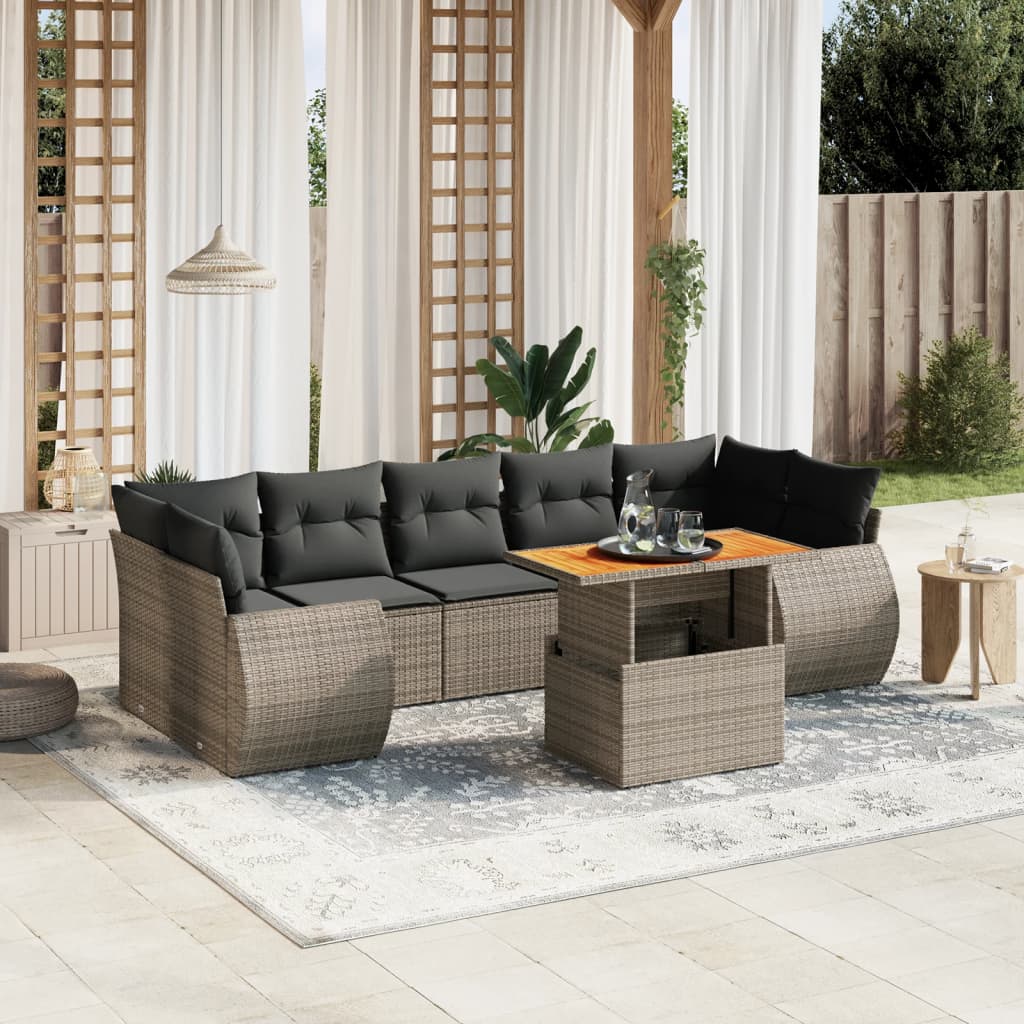 8-delige Loungeset met kussens poly rattan grijs is nu te koop bij PeponiXL, paradijselijk wonen!
