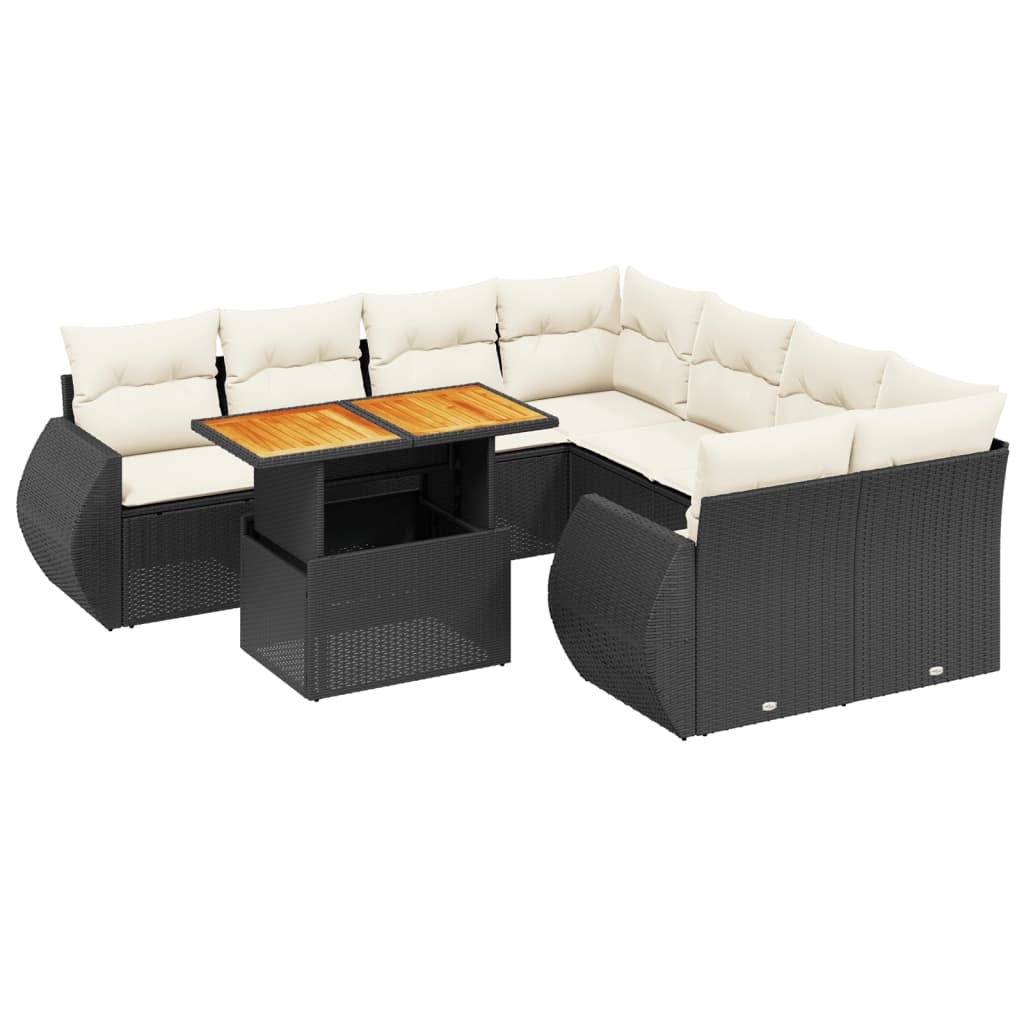 9-delige Loungeset met kussens poly rattan zwart is nu te koop bij PeponiXL, paradijselijk wonen!