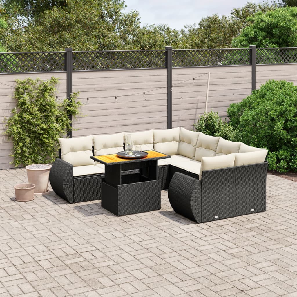 9-delige Loungeset met kussens poly rattan zwart is nu te koop bij PeponiXL, paradijselijk wonen!