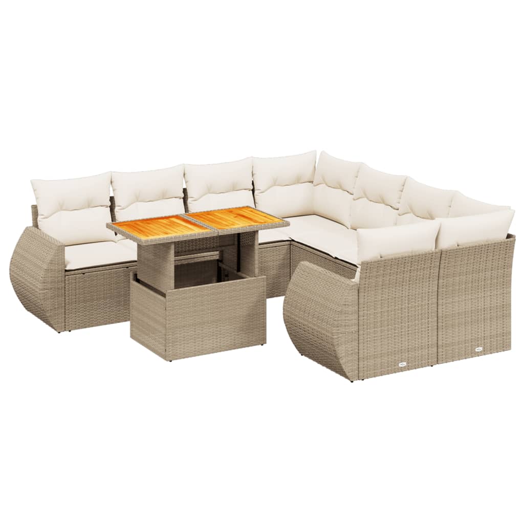 9-delige Loungeset met kussens poly rattan beige is nu te koop bij PeponiXL, paradijselijk wonen!