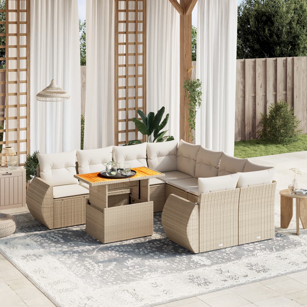 9-delige Loungeset met kussens poly rattan beige is nu te koop bij PeponiXL, paradijselijk wonen!