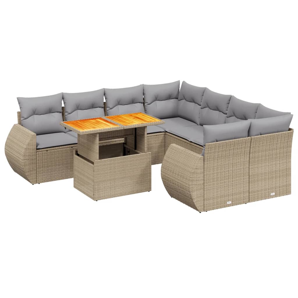 9-delige Loungeset met kussens poly rattan beige is nu te koop bij PeponiXL, paradijselijk wonen!