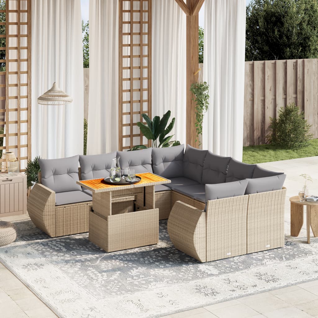 9-delige Loungeset met kussens poly rattan beige is nu te koop bij PeponiXL, paradijselijk wonen!