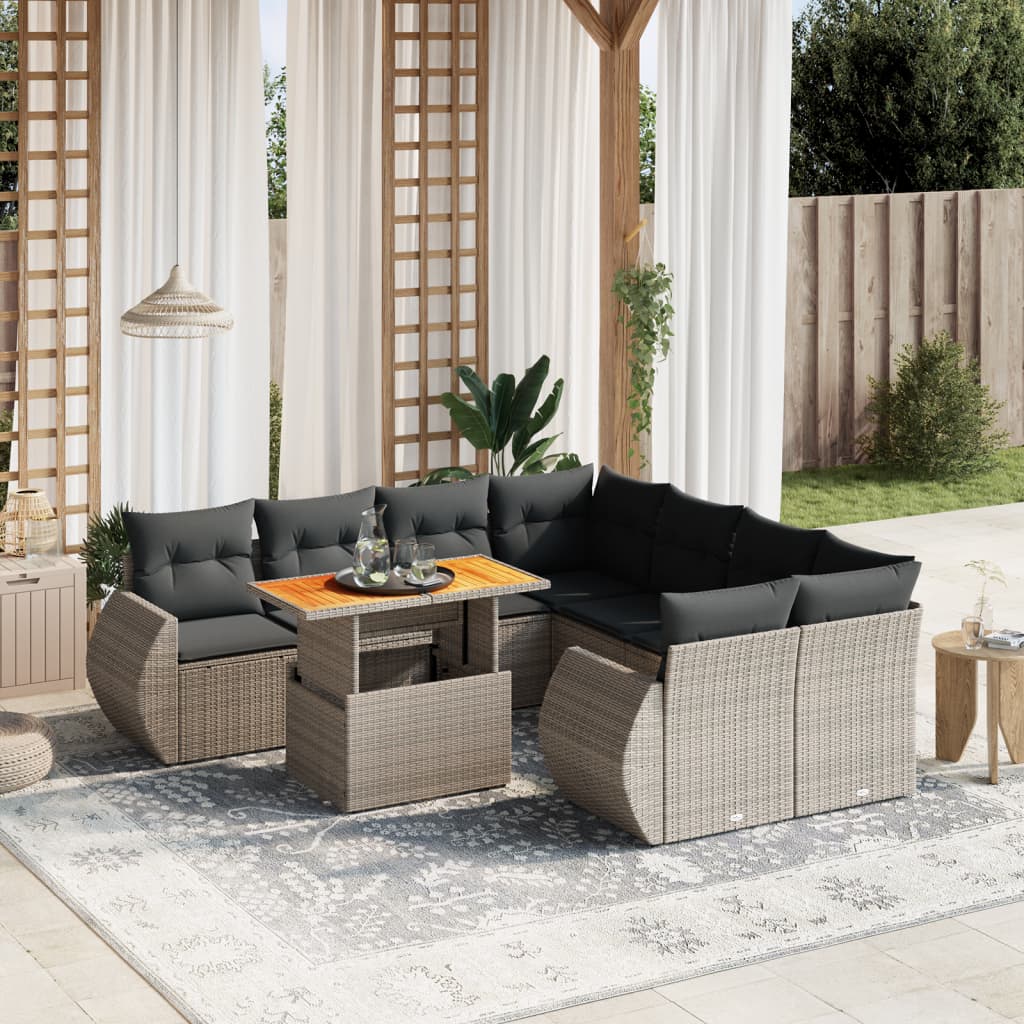 9-delige Loungeset met kussens poly rattan grijs is nu te koop bij PeponiXL, paradijselijk wonen!