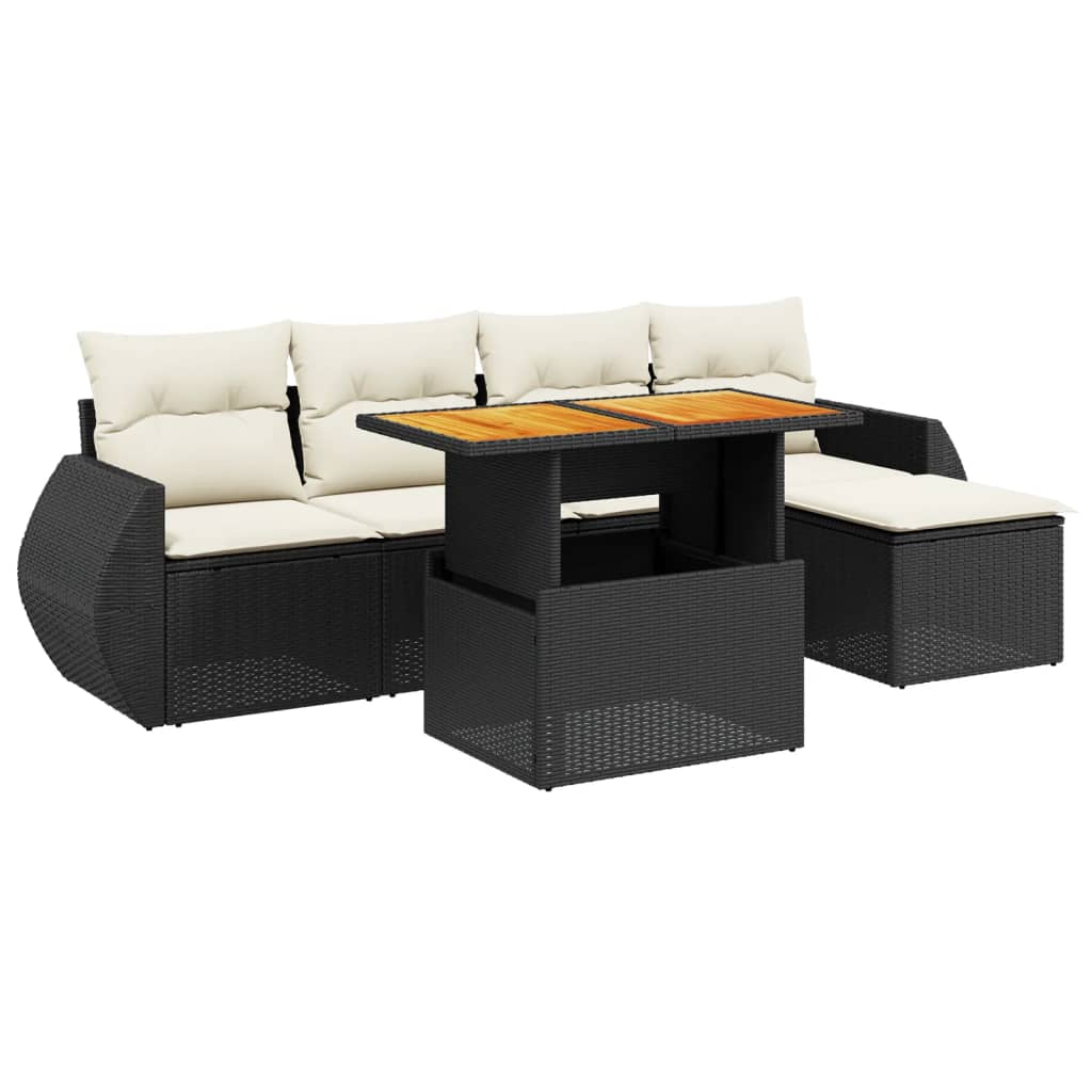 6-delige Loungeset met kussens poly rattan zwart is nu te koop bij PeponiXL, paradijselijk wonen!