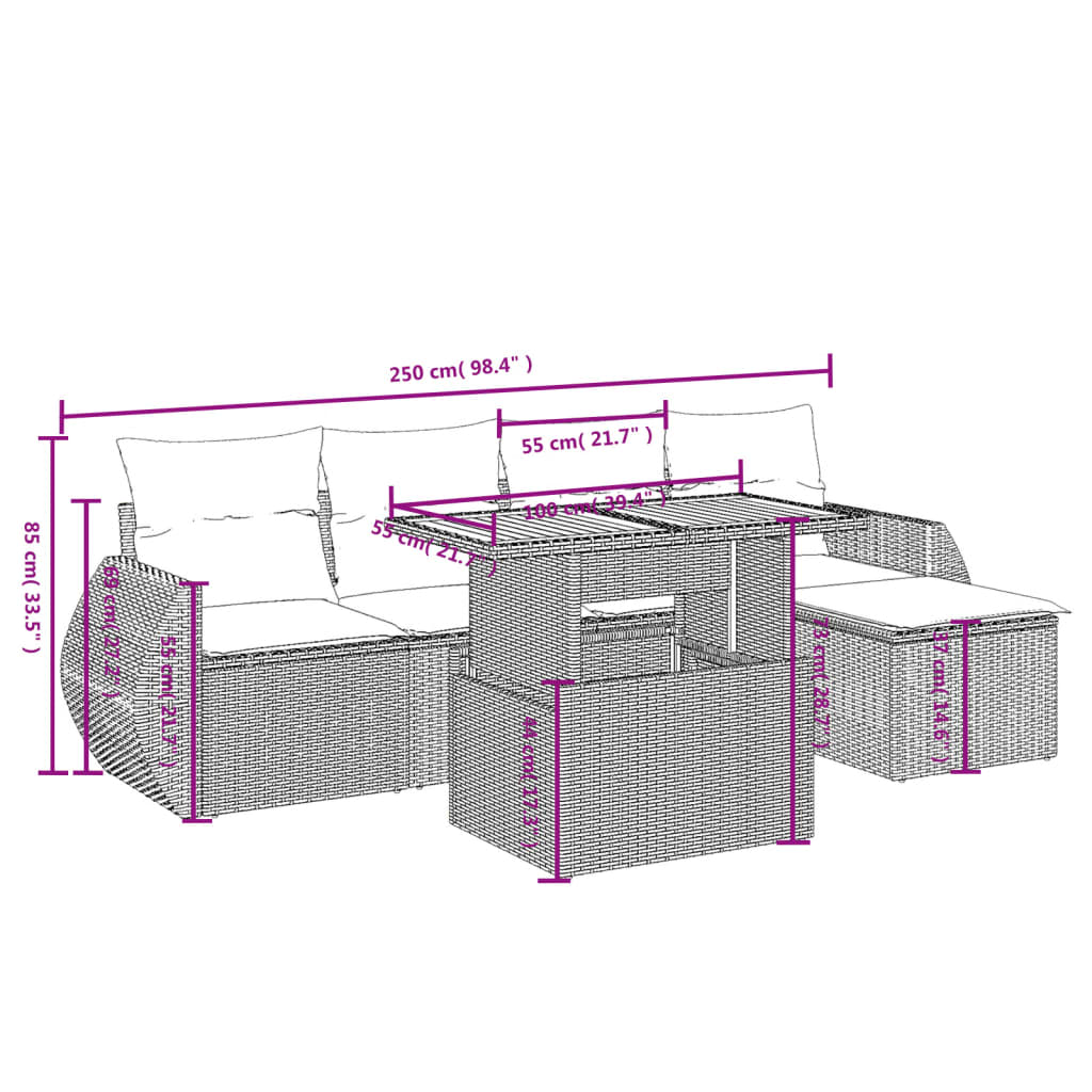 6-delige Loungeset met kussens poly rattan zwart is nu te koop bij PeponiXL, paradijselijk wonen!
