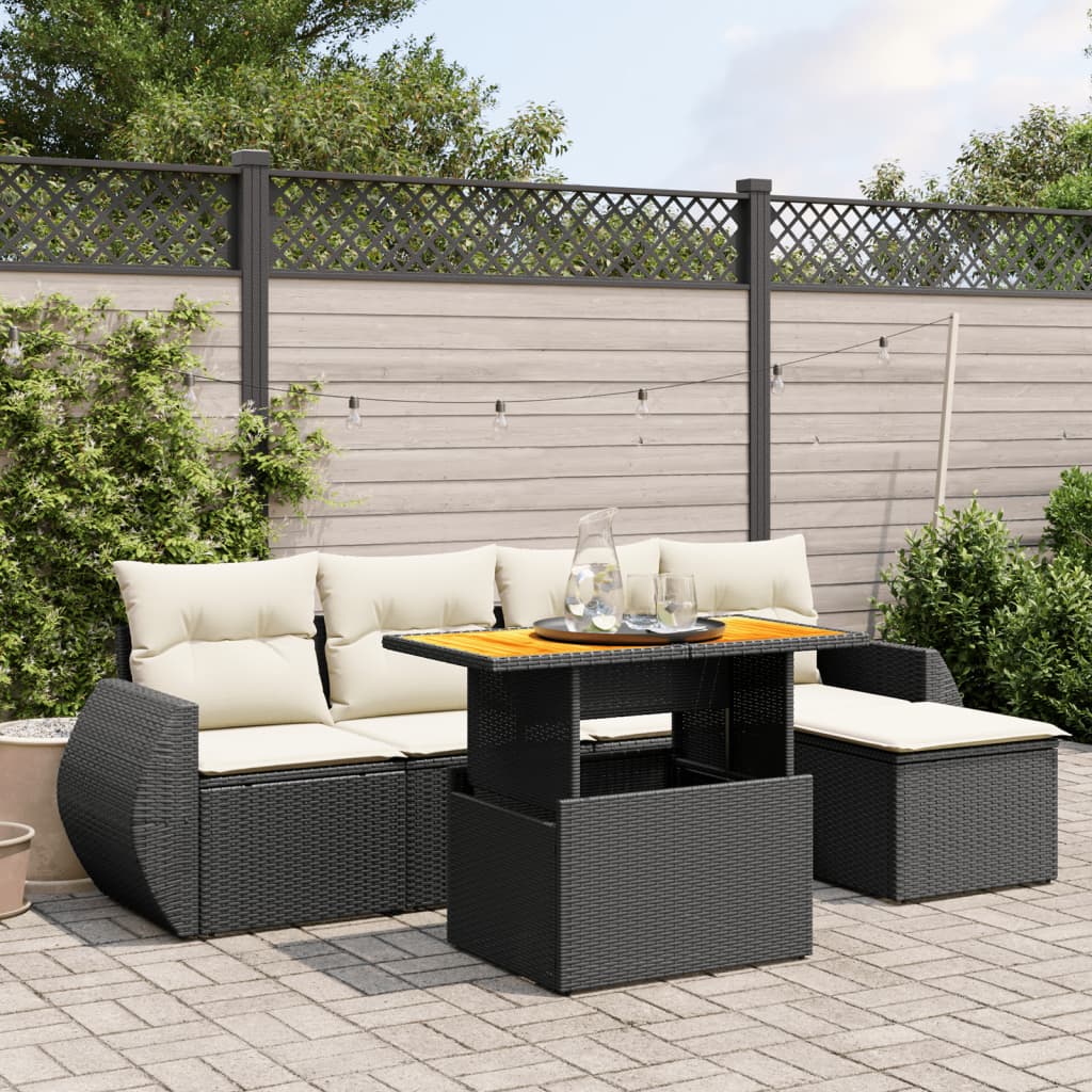 6-delige Loungeset met kussens poly rattan zwart is nu te koop bij PeponiXL, paradijselijk wonen!