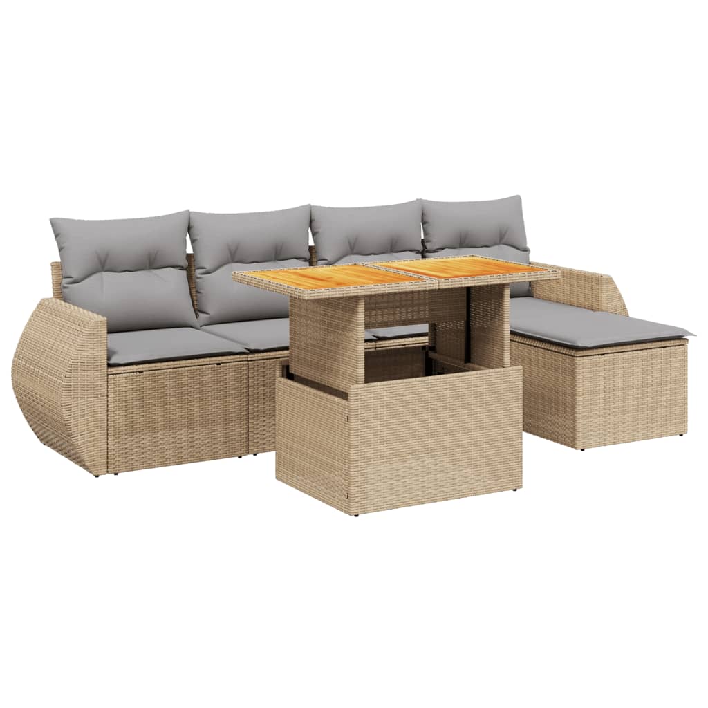 6-delige Loungeset met kussens poly rattan beige is nu te koop bij PeponiXL, paradijselijk wonen!