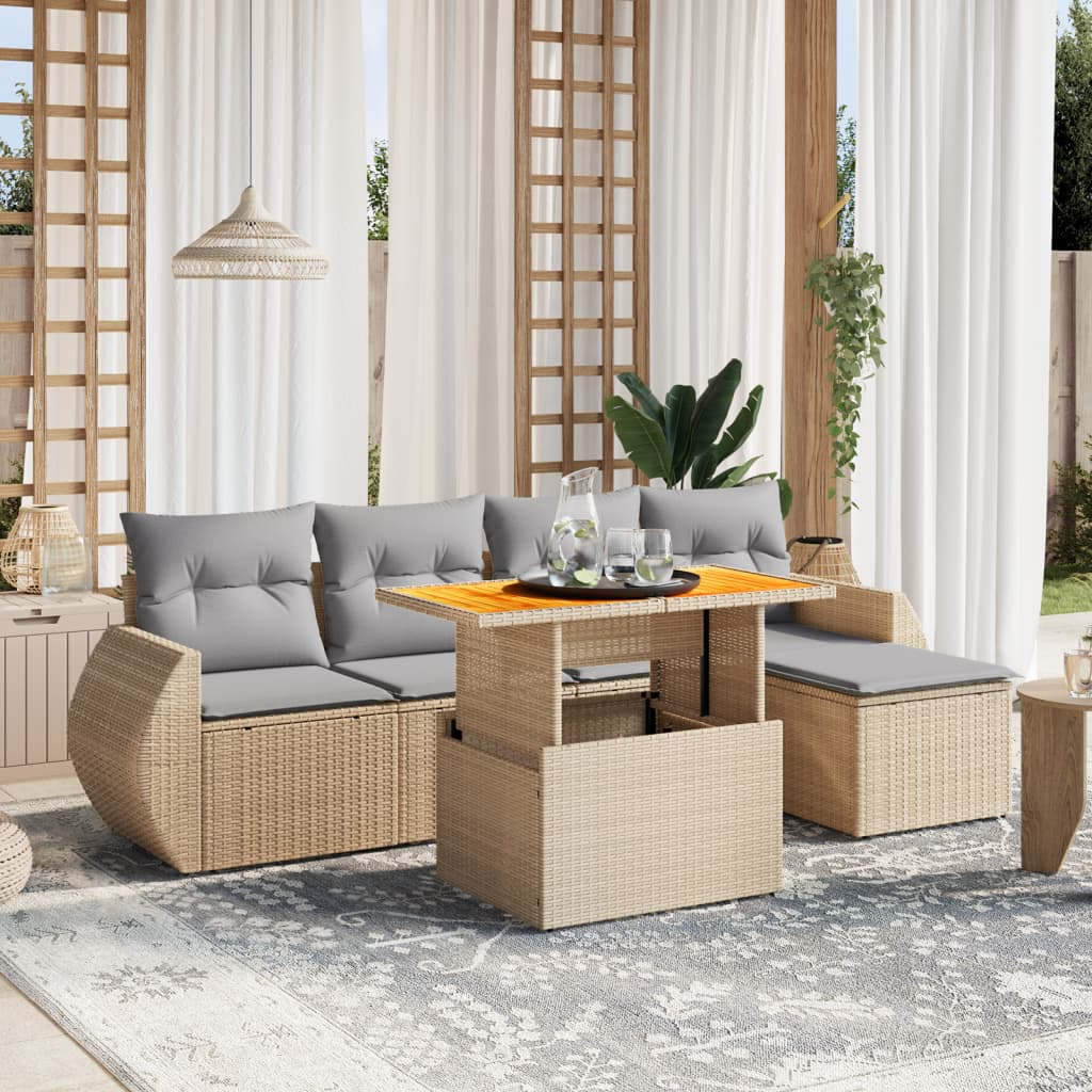 6-delige Loungeset met kussens poly rattan beige is nu te koop bij PeponiXL, paradijselijk wonen!