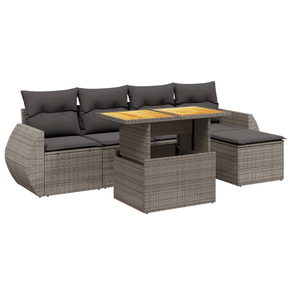 6-delige Loungeset met kussens poly rattan grijs is nu te koop bij PeponiXL, paradijselijk wonen!