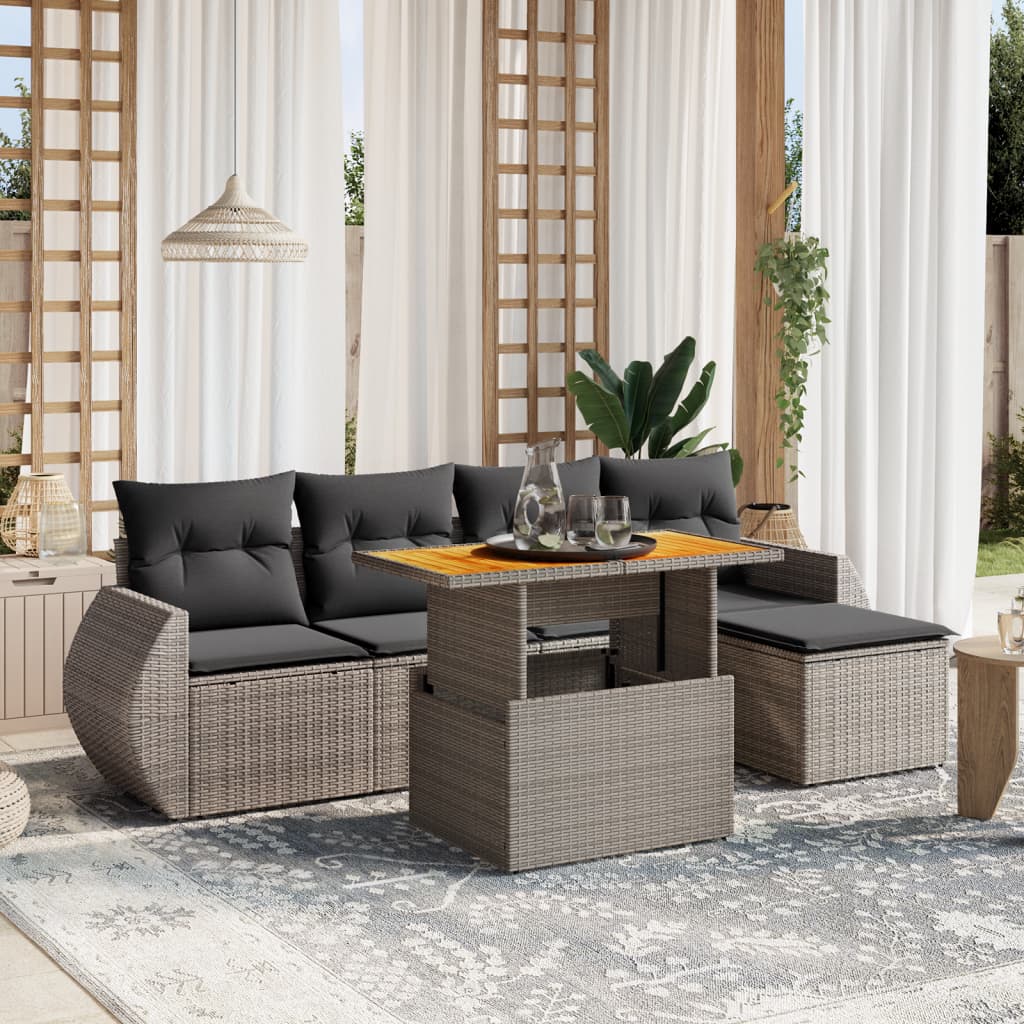 6-delige Loungeset met kussens poly rattan grijs is nu te koop bij PeponiXL, paradijselijk wonen!