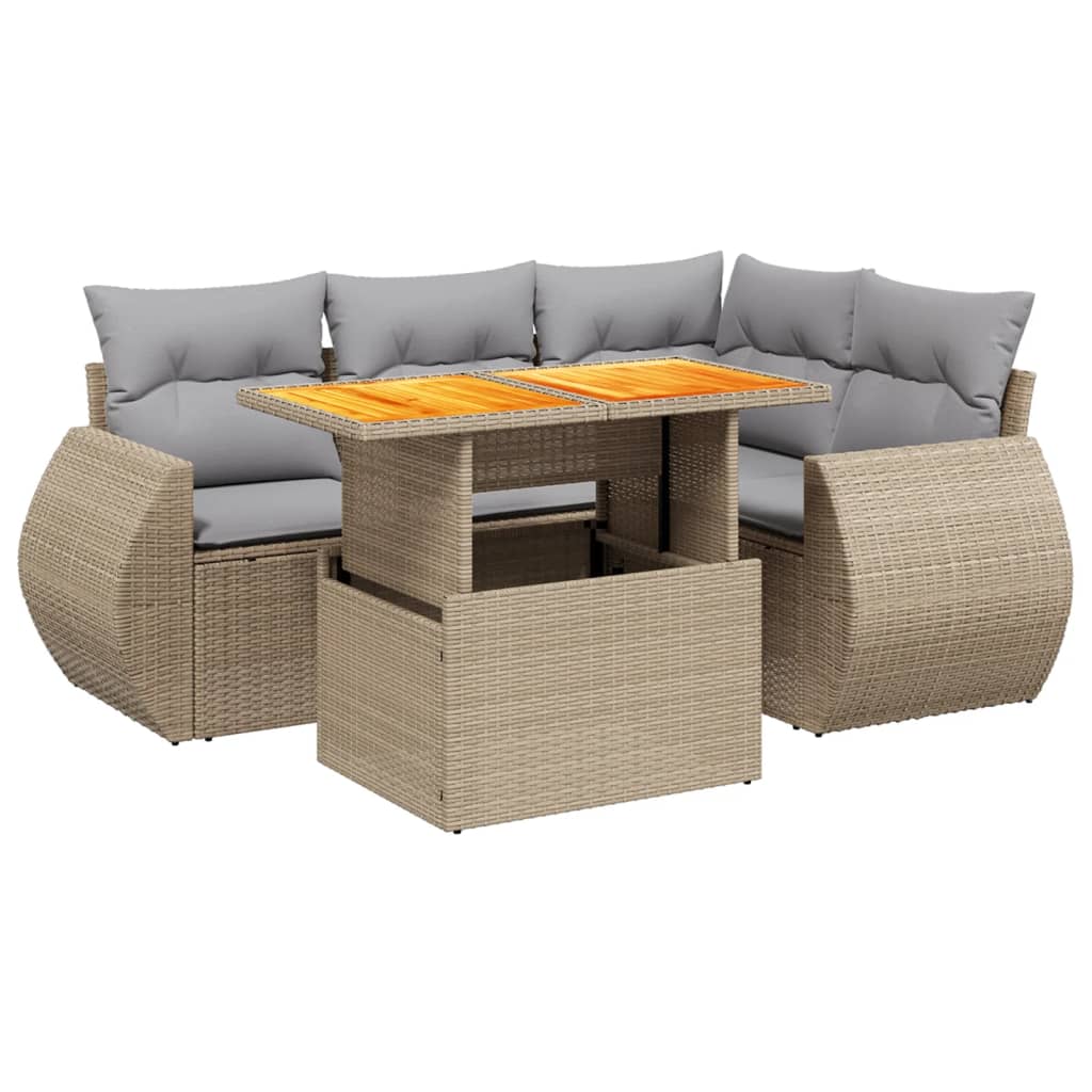 5-delige Loungeset met kussens poly rattan beige is nu te koop bij PeponiXL, paradijselijk wonen!