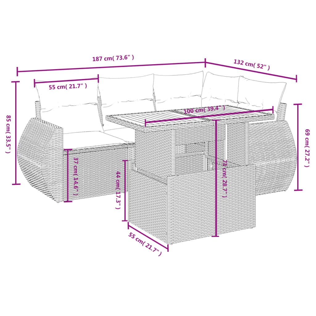 5-delige Loungeset met kussens poly rattan beige is nu te koop bij PeponiXL, paradijselijk wonen!