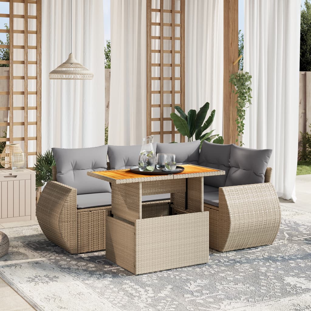 5-delige Loungeset met kussens poly rattan beige is nu te koop bij PeponiXL, paradijselijk wonen!