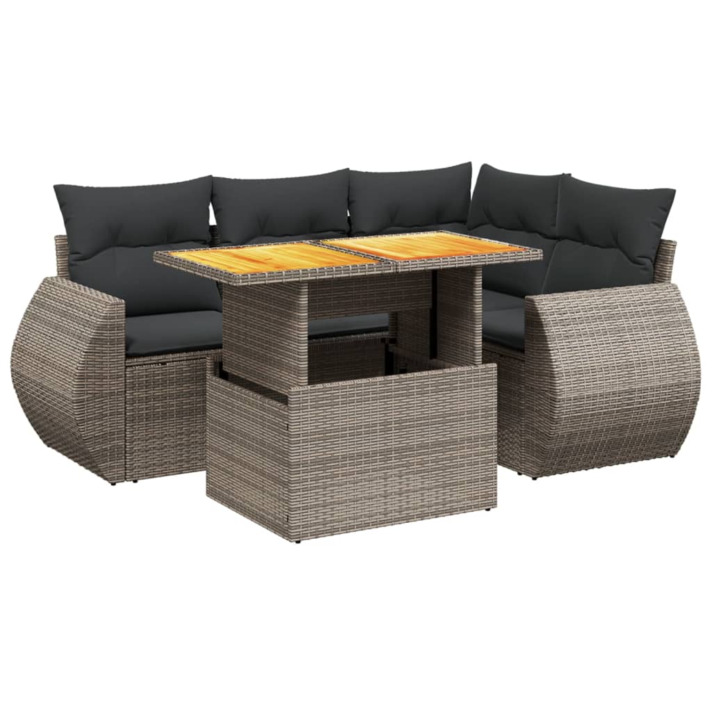 5-delige Loungeset met kussens poly rattan grijs is nu te koop bij PeponiXL, paradijselijk wonen!