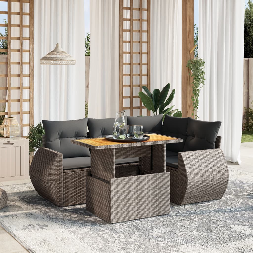 5-delige Loungeset met kussens poly rattan grijs is nu te koop bij PeponiXL, paradijselijk wonen!