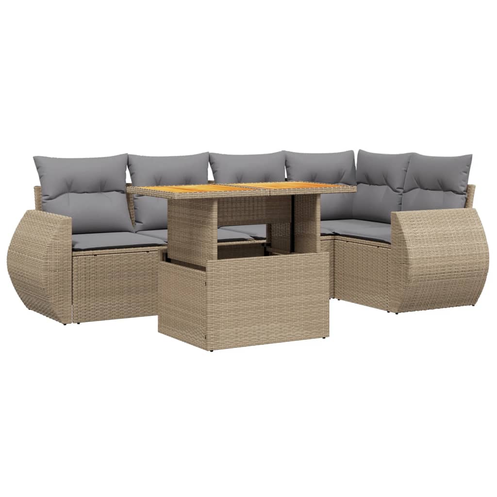 6-delige Loungeset met kussens poly rattan beige is nu te koop bij PeponiXL, paradijselijk wonen!