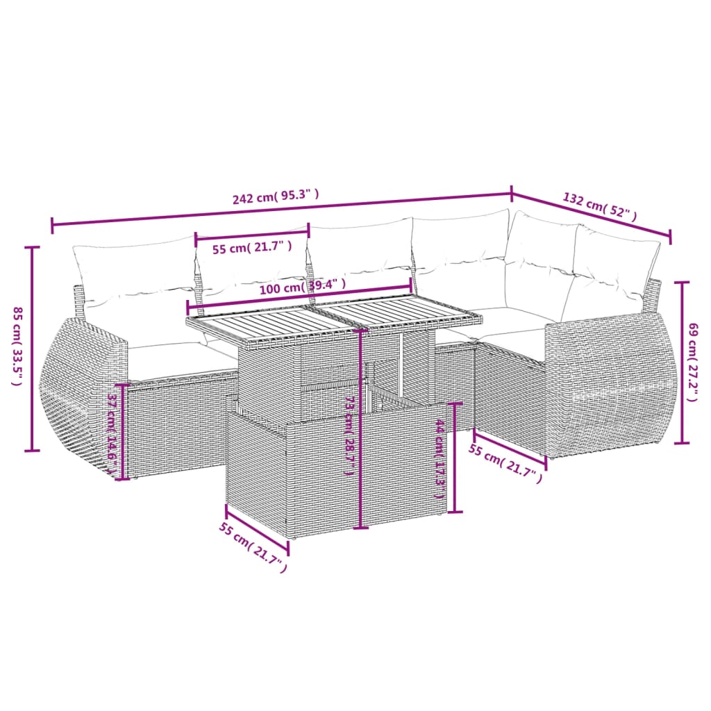 6-delige Loungeset met kussens poly rattan beige is nu te koop bij PeponiXL, paradijselijk wonen!
